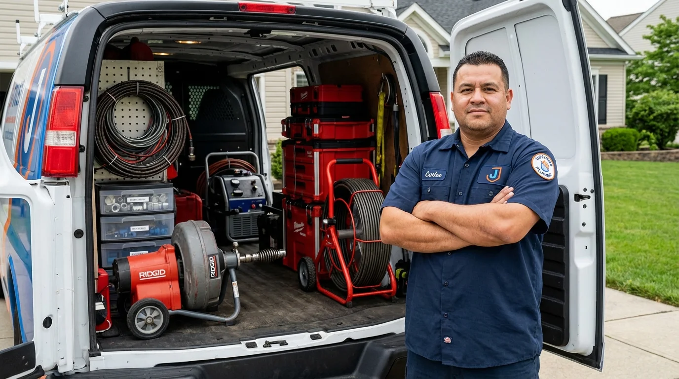 Professional drain cleaning equipment and Johns Plumbing LLC plumber in Summit