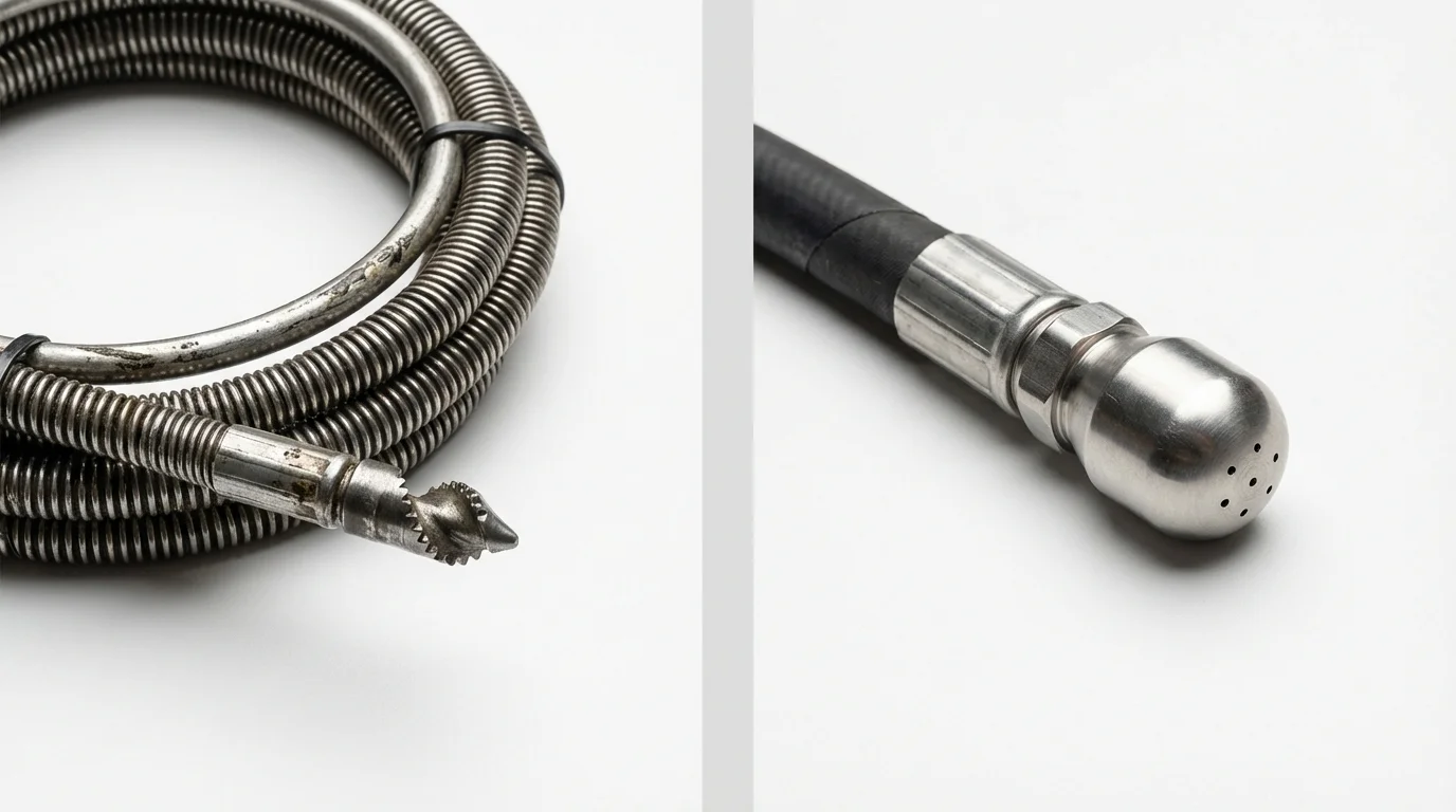 Drain snake cable and hydro jetting nozzle used for drain cleaning in Summit, NJ