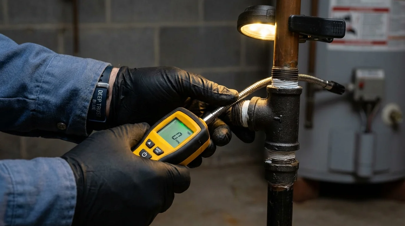 Gas leak detection with electronic sniffer by Johns Plumbing LLC in Summit